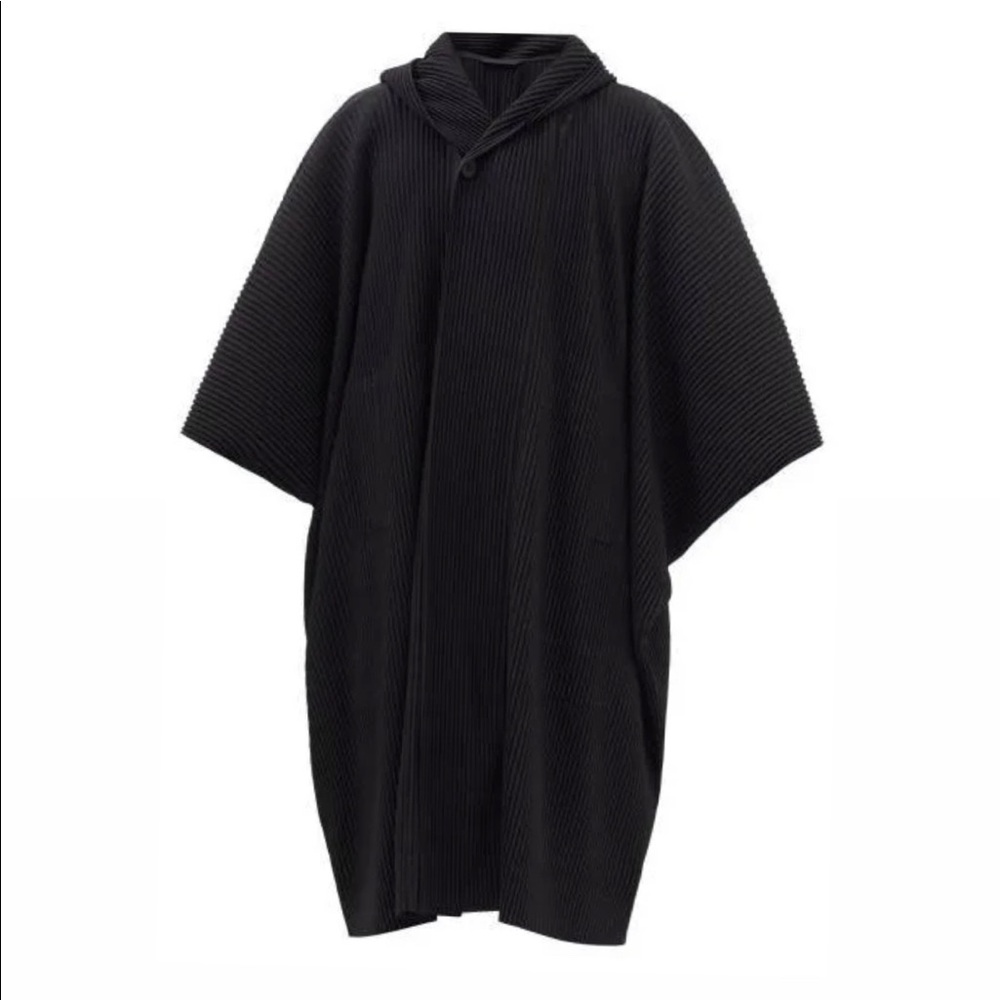 Black Issey Miyake Homme Plisse Mens hooded overcoat